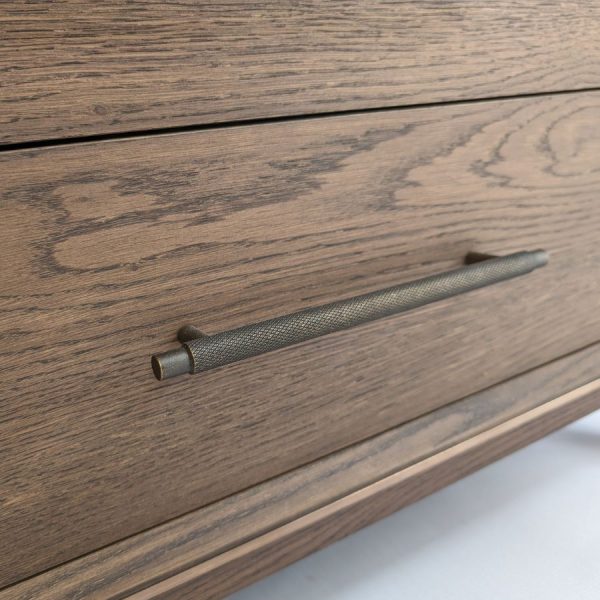 Wooden drawer with green felt lining and antique handles