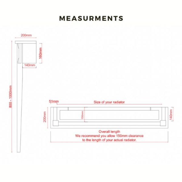 Radiator Cover measurements 200mm depth, length 800 - 1000mm, width is various